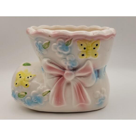 Vintage Ardco Planter Baby Bootie Shoe Planter Nursery 1960s Pink Blue Yellow - Picture 1 of 12